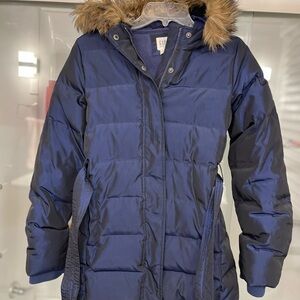 GAP Navy Puffer Jacket with Faux Fur Trim